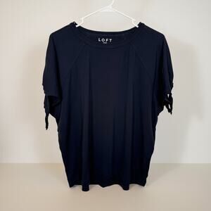 LOFT Bow Sleeve Tee Shirt Navy Dolman Short Sleeve Casual Size Medium